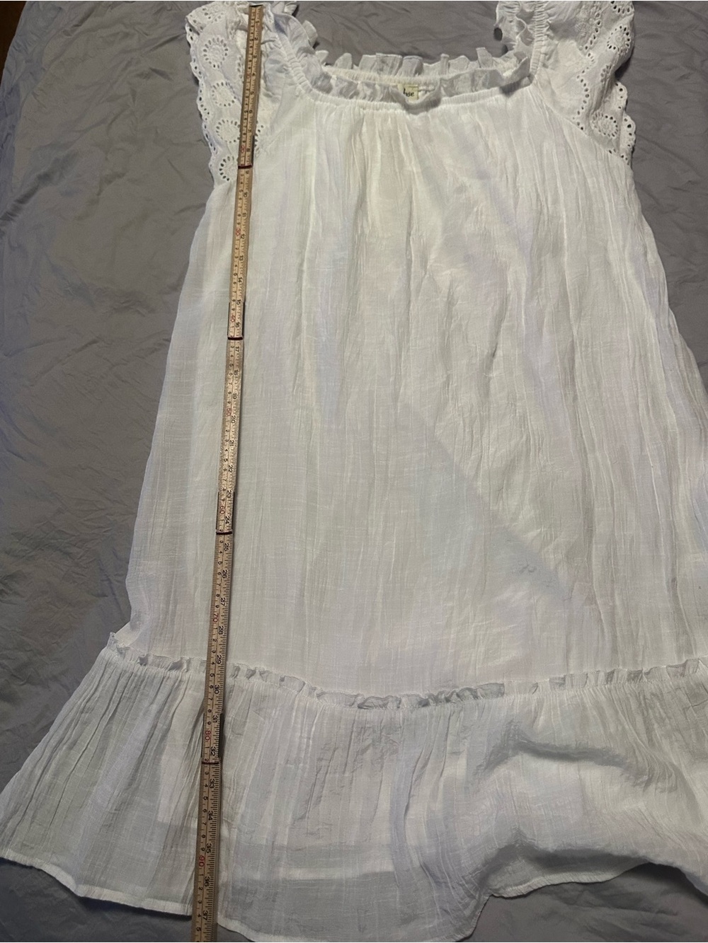 Off-Shoulder White Mini Dress with Eyelet Trim - Picture 9 of 9